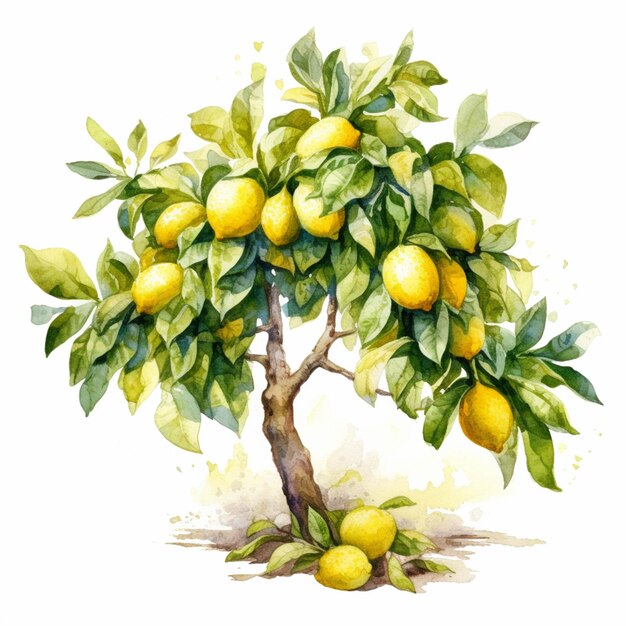 There is a painting of a lemon tree with fruit on it generative ai