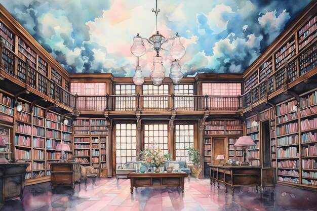 図書館の絵画でチャンドリアとテーブルが描かれています