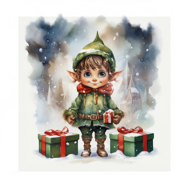 there is a painting of a little elf with presents generative ai