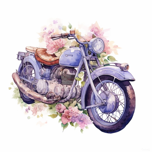 There is a painting of a motorcycle with flowers on it generative ai