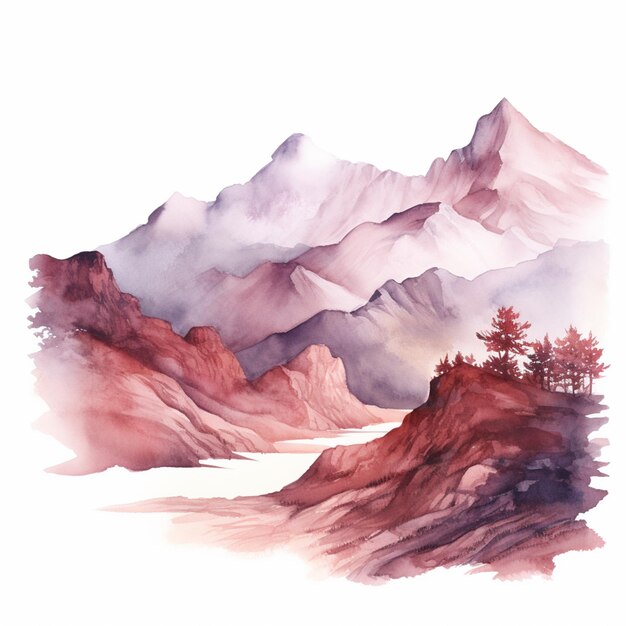 there is a painting of a mountain range with a lake generative ai