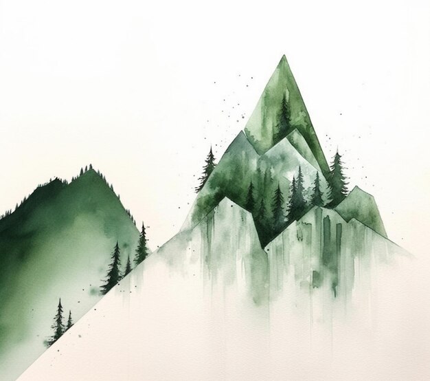 there is a painting of a mountain with a forest on it generative ai