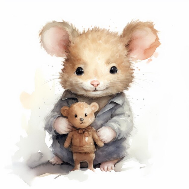 there is a painting of a mouse and a teddy bear generative ai