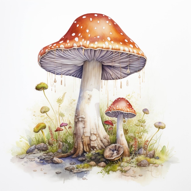 There is a painting of a mushroom with a lot of mushrooms generative ai