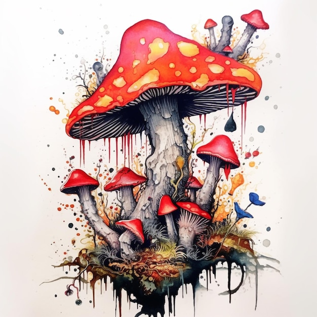 there is a painting of a mushroom with many different colors generative ai