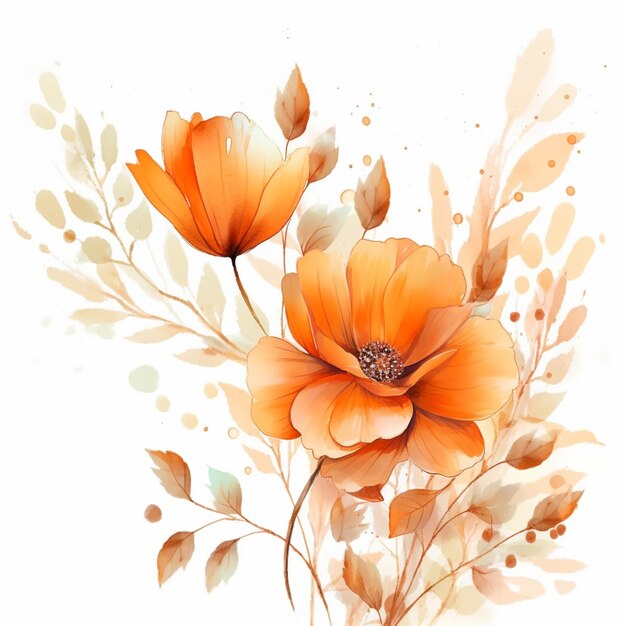 Photo there is a painting of orange flowers on a white background generative ai