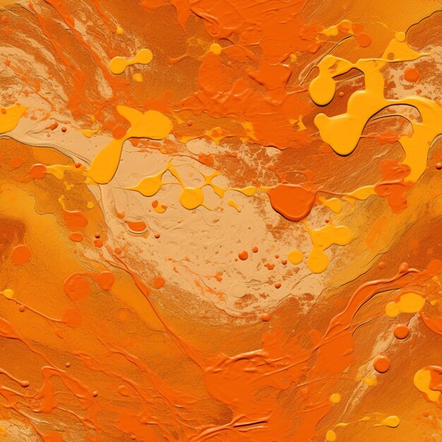 There is a painting of orange and yellow paint on a wall generative ai