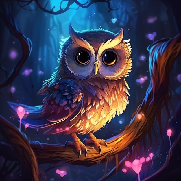 There is a painting of an owl sitting on a branch generative ai