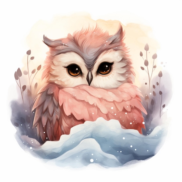 There is a painting of an owl sitting in the snow generative ai