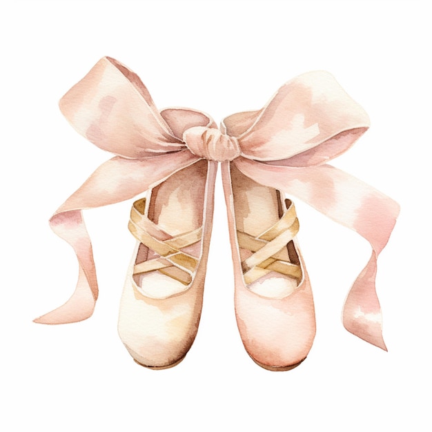 there is a painting of a pair of ballet shoes with a pink ribbon generative ai