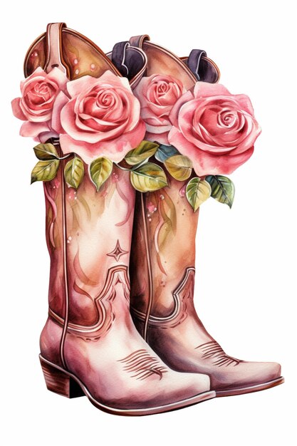 There is a painting of a pair of boots with roses on them generative ai