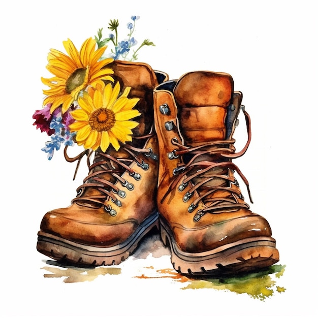 There is a painting of a pair of boots with a sunflower generative ai