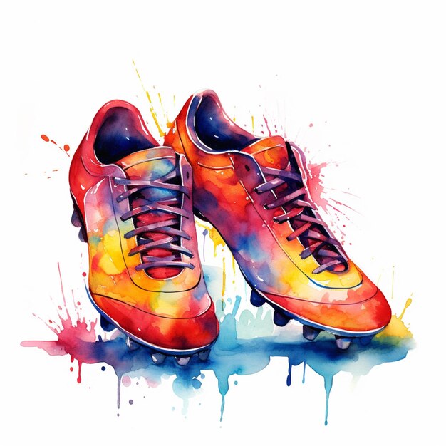 there is a painting of a pair of soccer shoes on a white surface generative ai