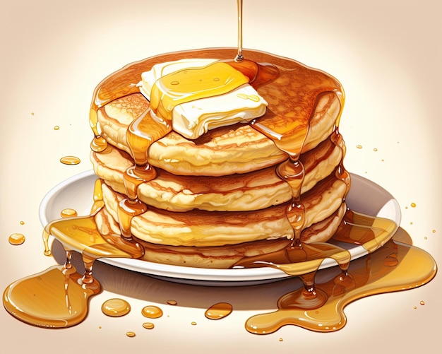There is a painting of pancakes with syrup and butter Generative AI