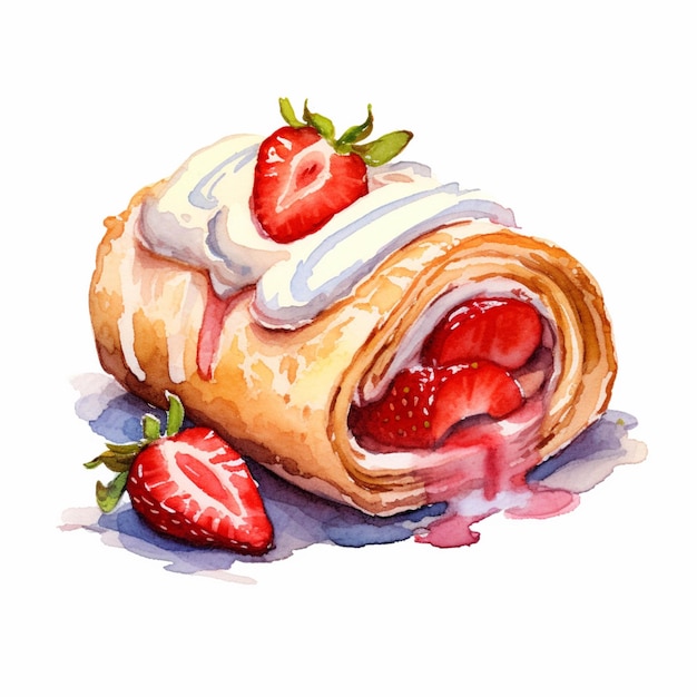 There is a painting of a pastry with strawberries on it generative ai