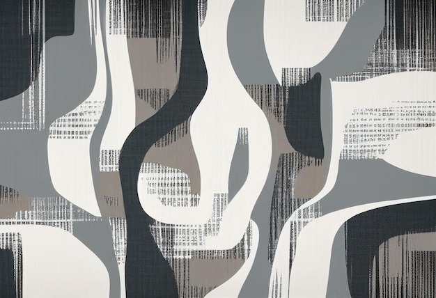 there is a painting of a pattern of black and white shapes generative ai