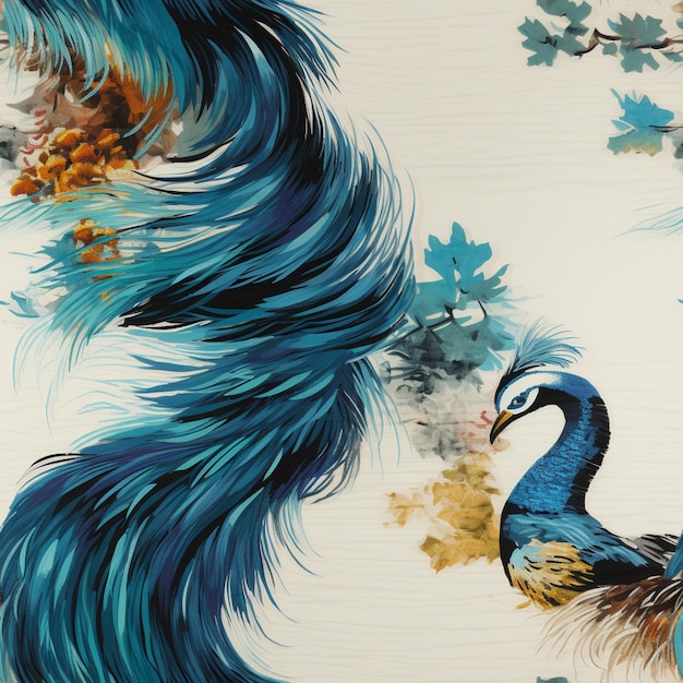 there is a painting of a peacock with a long tail generative ai