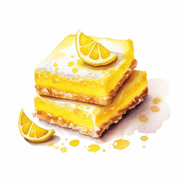 Photo there is a painting of a piece of lemon cake with a slice of lemon generative ai