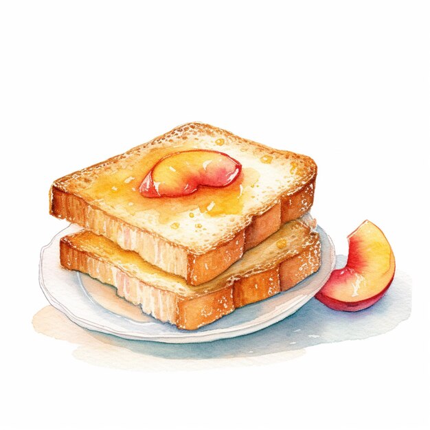 Photo there is a painting of a piece of toast with peachs on it generative ai