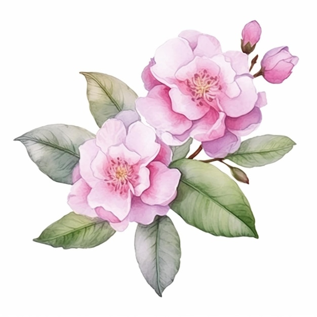 there is a painting of a pink flower on a white background generative ai