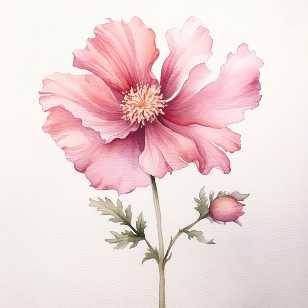 There is a painting of a pink flower on a white background generative ai