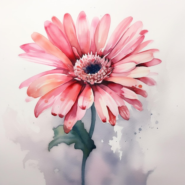 There is a painting of a pink flower with a green stem generative ai