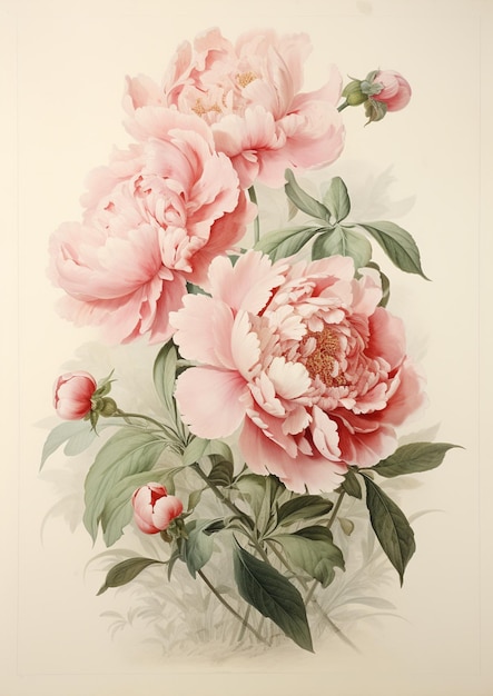 Photo there is a painting of pink flowers on a white background generative ai