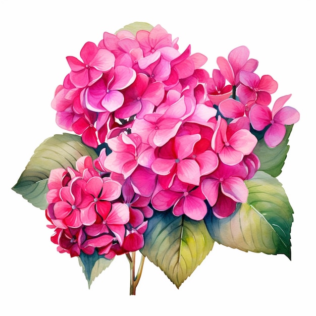 There is a painting of a pink hydrant with green leaves generative ai