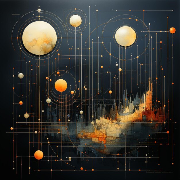 There is a painting of planets and other objects in a dark room generative ai