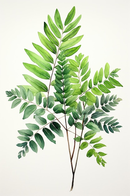 녹색 잎이 있는 식물 그림이 있습니다. 생성 ai