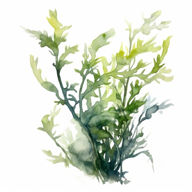 There is a painting of a plant with green leaves on it generative ai