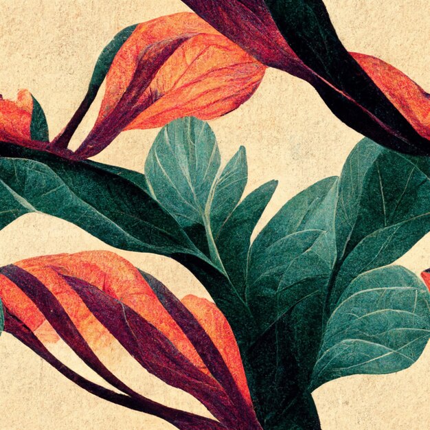 there is a painting of a plant with orange flowers on it generative ai