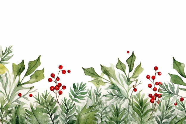 Photo there is a painting of a plant with red berries and green leaves generative ai