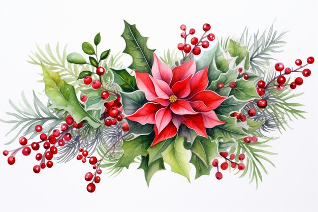 there is a painting of a poinsettia and holly leaves generative ai