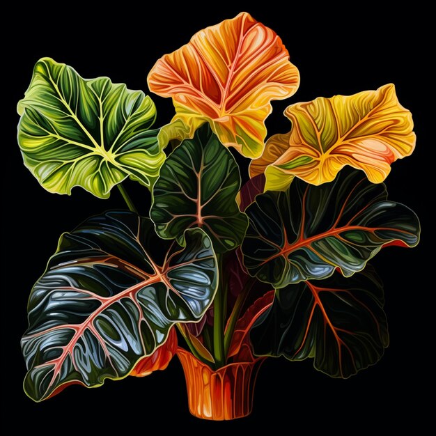Foto c'è un dipinto di una pianta in vaso con foglie generative ai