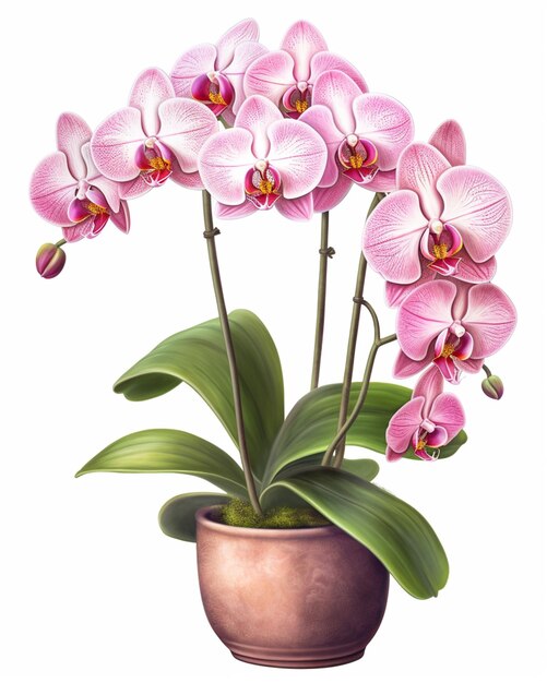 There is a painting of a potted plant with pink flowers generative ai