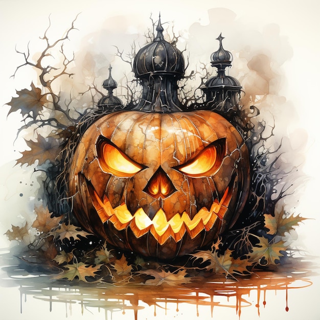 there is a painting of a pumpkin with a scary face generative ai