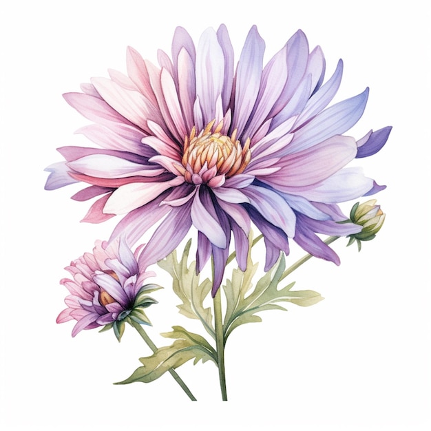 there is a painting of a purple flower with green leaves generative ai