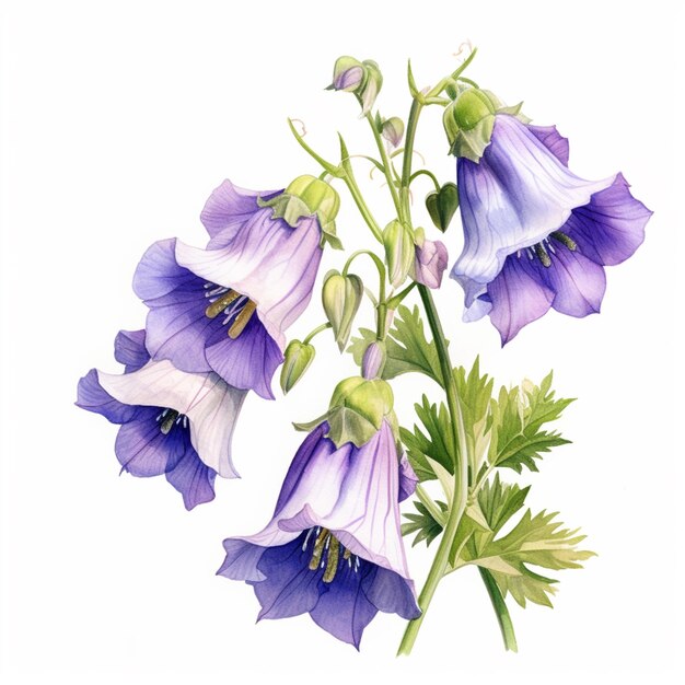 there is a painting of a purple flower with green leaves generative ai
