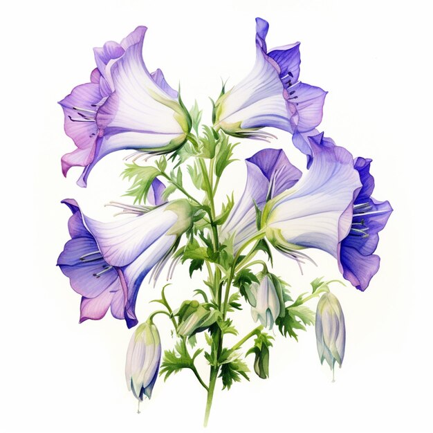 there is a painting of a purple flower with green leaves generative ai