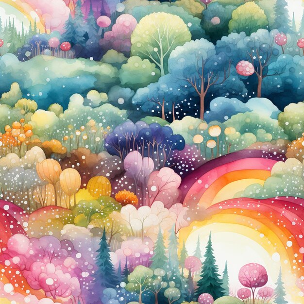 there is a painting of a rainbow in the middle of a forest generative ai