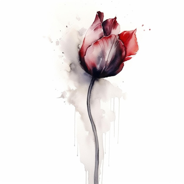 there is a painting of a red flower with a black stem generative ai