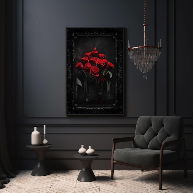 there is a painting of red roses in a vase on the wall generative ai