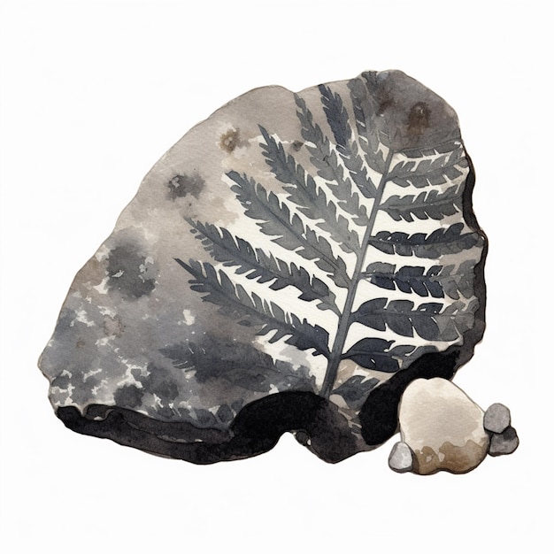 there is a painting of a rock with a fern on it generative ai