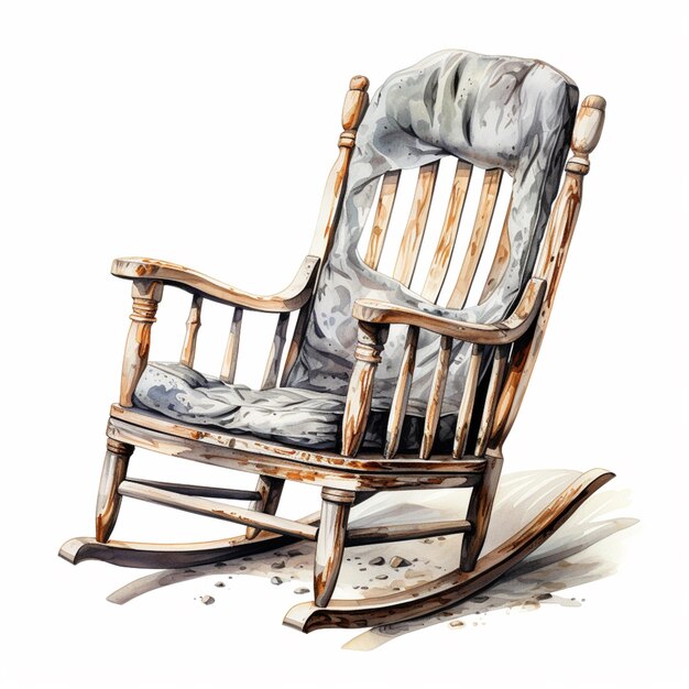 There is a painting of a rocking chair with a blanket on it generative ai