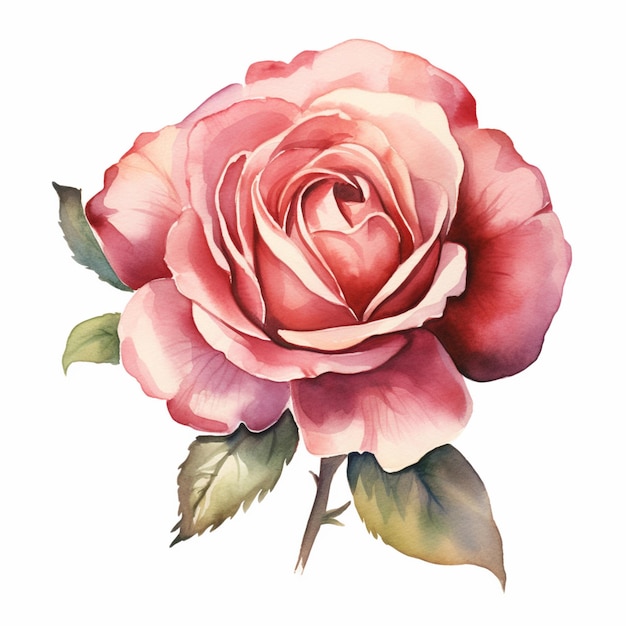 Photo there is a painting of a rose with leaves on it generative ai