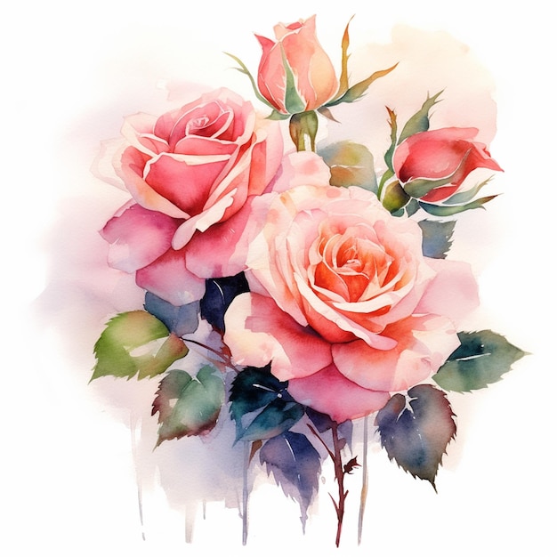 There is a painting of a rose with watercolor paint on it generative ai