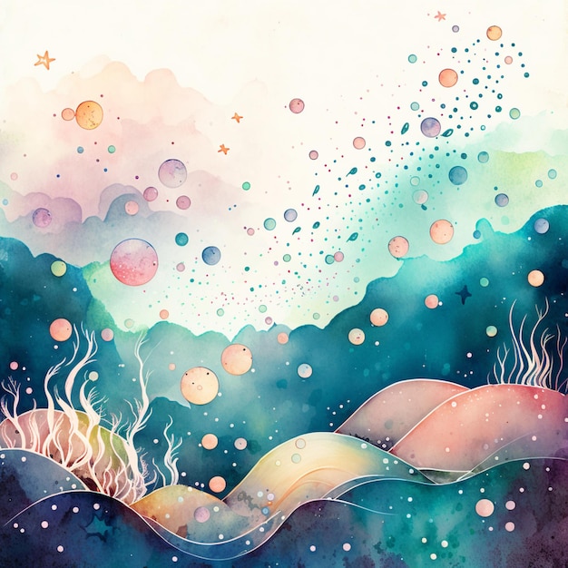 there is a painting of a sea scene with bubbles and stars generative ai