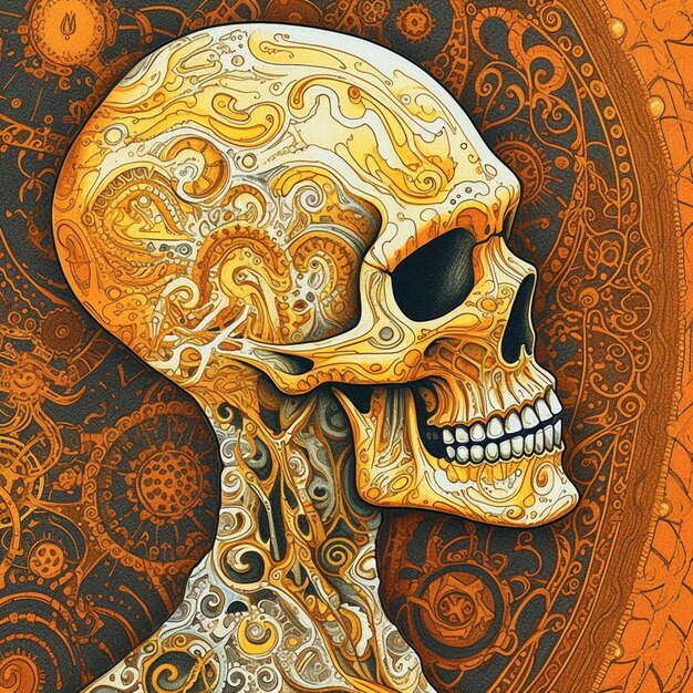 there is a painting of a skull with a paisley pattern on it generative ai