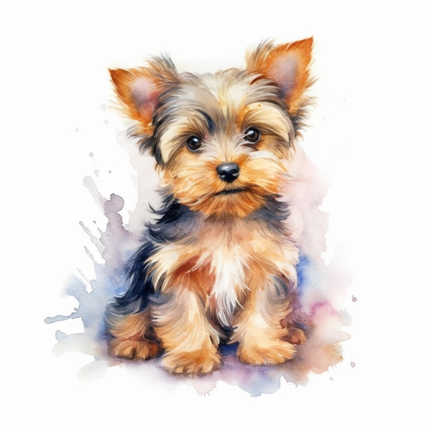 There is a painting of a small dog sitting on a white surface generative ai